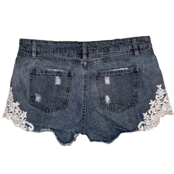 Harper Women's‎ Denim Jean Shorts Lace Accents Boho Size 28 Distressed Bohemian - Picture 5 of 9